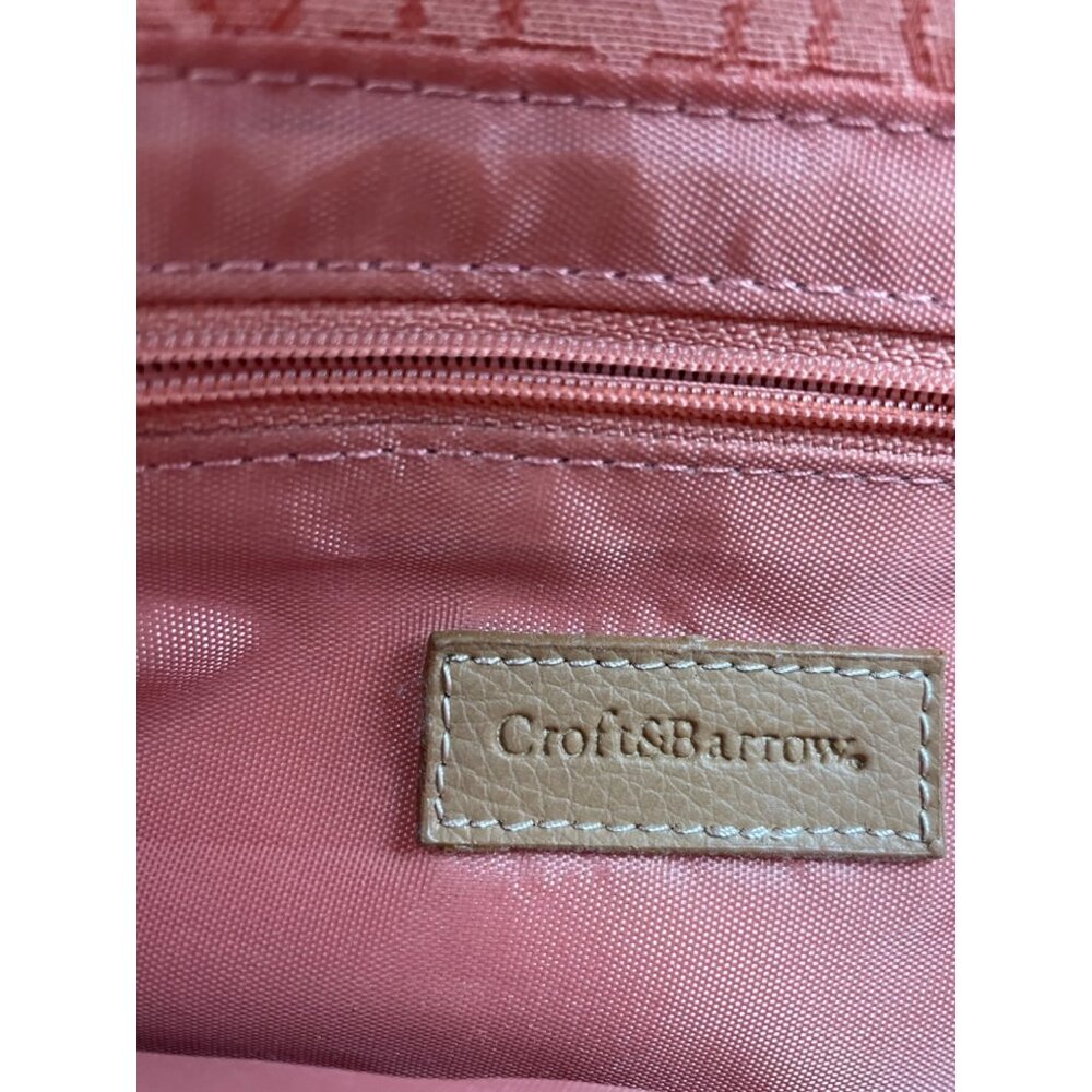 Croft & Barrow Pink Print Canvas Shoulder Bag Tan Faux Leather Handles - Picture 13 of 16
